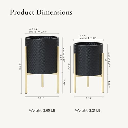 LuxenHome 2-Piece Diamond Pattern Round Metal Cachepot Planter Set - Image 2