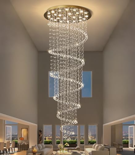 HAIXIANG W47 x H118 High Ceiling Chandelier with LED Bulbs Dimmable Long Light Glam Chandeliers Crystal Pendants Light Fixtures for Foyer Entryway Living Room Stair Gold - Image 7