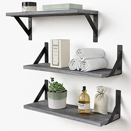 Forbena Grey Floating Shelves for Wall Decor Set of 3, Floating Book Shelves for Bedroom Living Room Classroom Library Office, Wall Mounted Shelf for Kids Room Christmas Decor (Rustic Gray) by Forbena