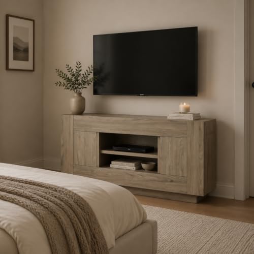 OKD 55" TV Stand for 65" TV, Thick Block Media Console, Alder Grey - Image 4