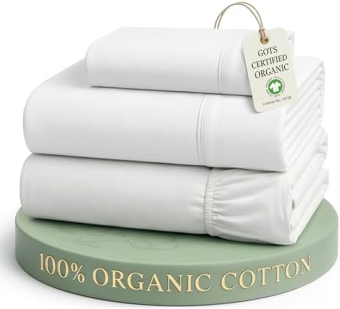 LANE LINEN Twin Sheets 100% Organic Cotton 3pc Percale Cooling Soft - White by LaneLinen