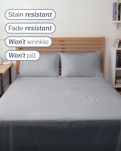 Full XL Sheets - 4 Piece Full XL Sheet Set - Cool & Breathable - Steel Blue - Image 5