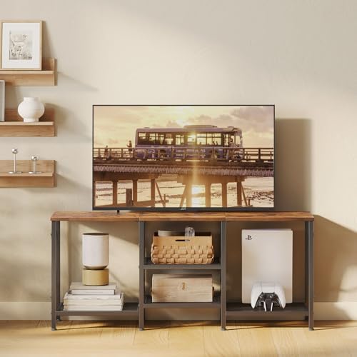 JARHETUN TV Stand for 55 Inch TV, Entertainment Center with 3-Tier Open Shelves, TV Console Table for Living Room, Bedroom, Rustic Brown - Image 2