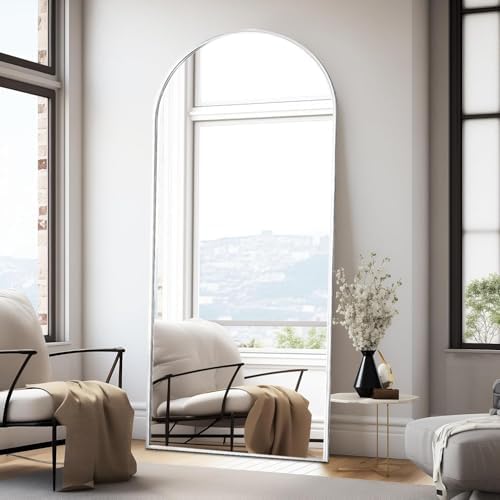 Prywot Arched Full Length Mirror, 76"x34" Free Standing Floor Mirror, White - Image 2
