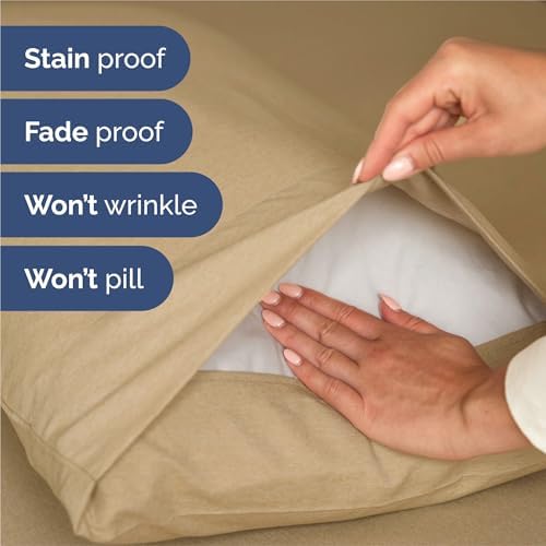 Split King Size 5 Piece Sheet Set - Breathable & Cooling - Heathered Tan - Image 5