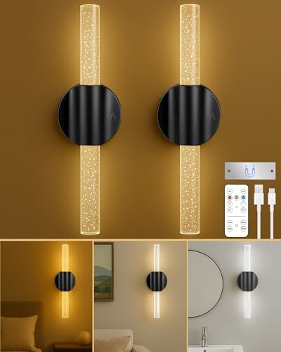 Black Rechargeable Wall Sconces Set of 2, Cordless Wall Lights - Image 2