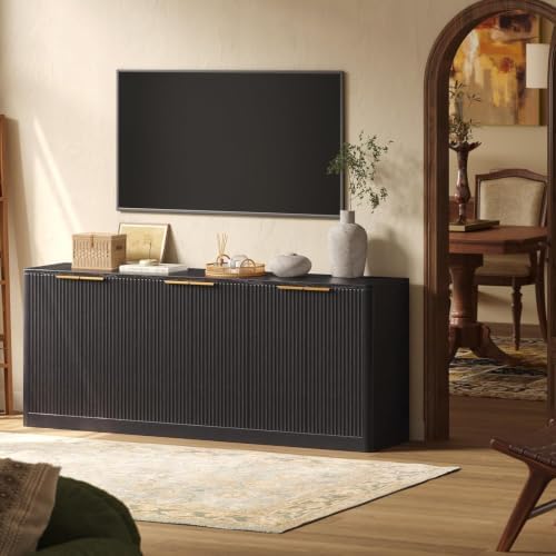 Evermagin 67" Fluted Black Buffet Cabinet with Storage - Image 3