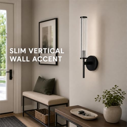LIGHTLAND Black Wall Sconce, Metal Glass Wall Light, 18.5 Inch, Pack of 1 - Image 2