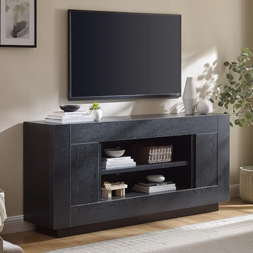 OKD 70" TV Stand for 80" TV, Thick Block Media Console, Black Oak by OKD