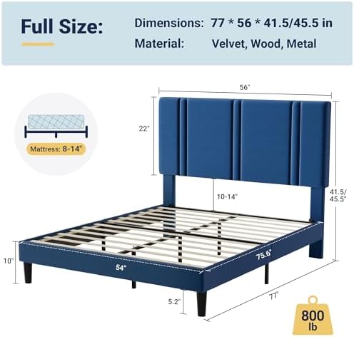 Allewie Full Size Platform Bed Frame with Velvet Upholstered Headboard - Image 2