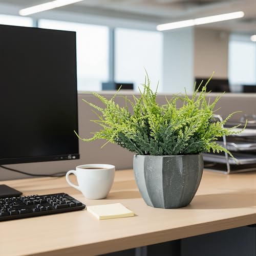 MONOID Artificial Potted Plants, Realistic Fake Greenery for Desk, Home Office Bathroom Shelf Farmhouse Table Decor, Maintenance Free (4, Fern Green) - Image 5