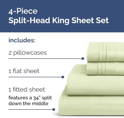 Flex Top Split Head King 4 Piece Sheet Set - Ultra-Soft - Light Sage Green - Image 2