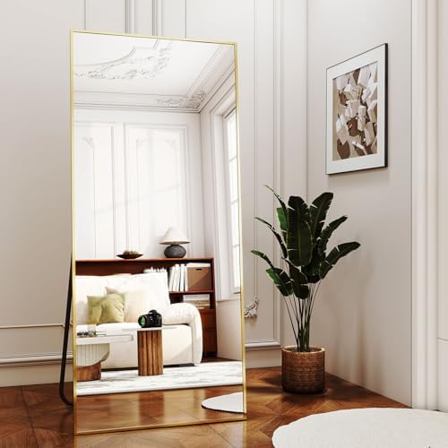 Easly Full-Length Mirror, 24"x68" Floor Mirror with Stand, Wall-Mounted Mirror for Bathroom, Dressing Room - Hanging or Leaning - Full Body Mirrors for Bedroom, Gold by EASLY