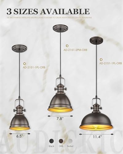 Oil Rubbed Bronze Pendant Light for Kitchen Island, 8" Metal Shade - Image 4