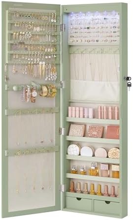 SONGMICS 6 LEDs Mirror Jewelry Cabinet, 47.2-Inch Tall, Lockable by SONGMICS