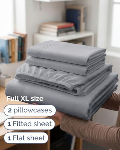 Full XL Sheets - 4 Piece Full XL Sheet Set - Cool & Breathable - Steel Blue - Image 3