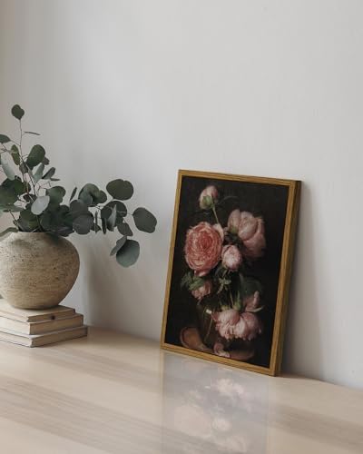 InSimSea Framed Canvas Prints Art Vintage Decor, Flower Pictures Decor Aesthetic, Small Desk Shelf Decorations, Rose Floral Paintings For Bedroom Bedroom Office, 8"x10" - Image 3