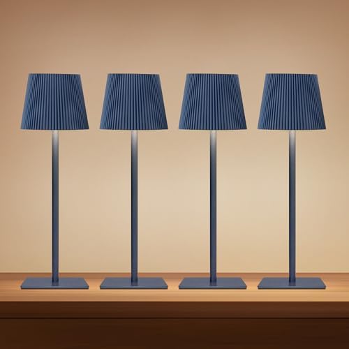 LUTEC 4 Pack Cordless Table Lamp,6000mAh Rechargeable Battery Operated Desk Lamp,Two Adjustable Heights,Waterproof, Touch Control & 3 Color Stepless Dimming for Restaurant/Bedroom/Bars/Outdoor (Blue) by LUTEC