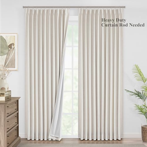 Vision Home Natural Pinch Pleated Full Blackout Curtains Linen Blended Room Darkening Window Curtains 112 inch for Living Room Bedroom Thermal Insulated Pinch Pleat Drapes with Hooks 60" Wx112 Lx1 - Image 2