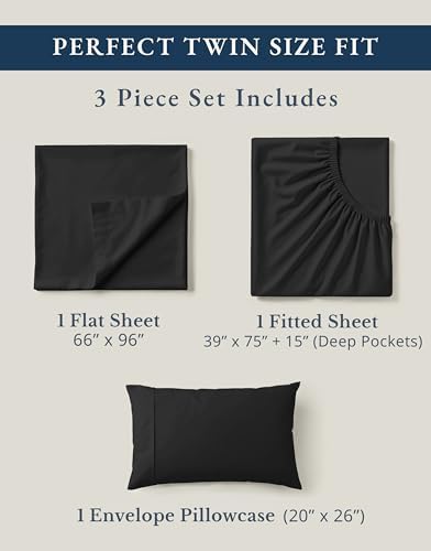 LANE LINEN Twin Bed Sheets 100% Organic Cotton Soft 3pc Percale - Black - Image 4