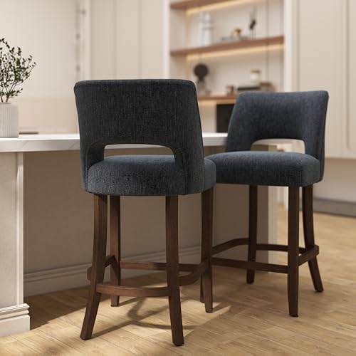 VKNOW Bar Stools Set of 6, 26" Fabric Counter Height Bar Stools, Navy Blue - Image 5