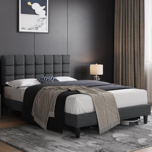 Yaheetech Queen Size Upholstered Tufted Bed Frame with Headboard - Image 3