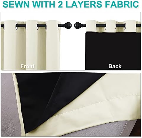 NICETOWN Living Room Completely Shaded Draperies, Privacy Protection & Noise Reducing Ring Top Drapes, Black Lined Insulated Window Treatment Curtain Panels (Beige, 2 Pieces, W62 x L72) - Image 5