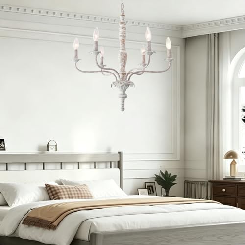 French Country Chandelier Farmhouse Distressed Wood for Dining Room - Image 3