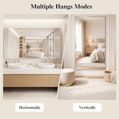 Koonmi Silver Rectangle Wall Mirror, 30x30 Inch Bathroom Mirror, Aluminum Frame Vanity Mirror for Entryway, Living Room, Bedroom Bathroom, Hangs Horizontally or Vertically - Image 5