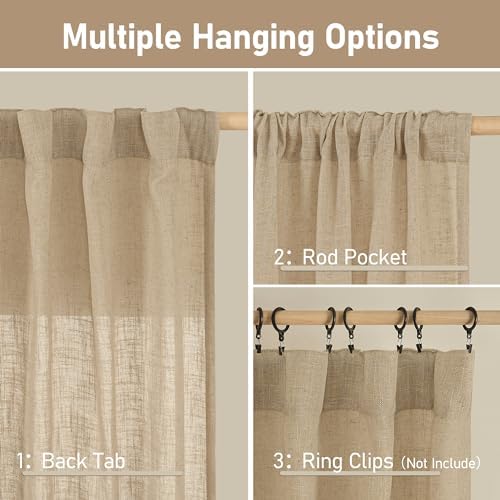 LAMIT Light Filtering Linen Curtains 78 inch for Bedroom, Semi Sheer - Image 3