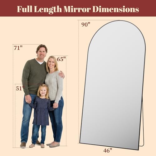 Suidia 90"x46" Arched Full Length Mirror with Stand, Black Floor Mirror - Image 4