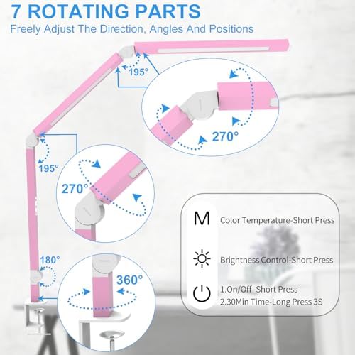 Micomlan Architect Desk Lamp with Clamp, Led Desk Lamp with Dual Light Bars and Adjustable Swing Arm, Clip-on Stepless Dimming Table Light Computer Lighting for Home Office Sewing Painting Hobby - Image 3