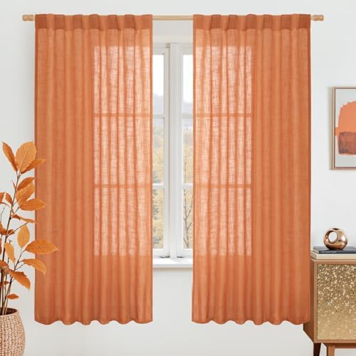 LAMIT Sheer Linen Curtains 63 Inch for Bedroom 2 Panels, 52 x 63 Inch by LAMIT