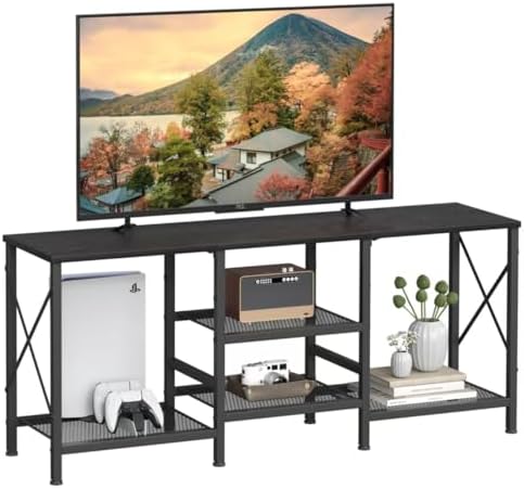 JARHETUN TV Stand for 55 Inch TV, Entertainment Center with 3-Tier Open Shelves, TV Console Table for Living Room, Bedroom, Black by JARHETUN