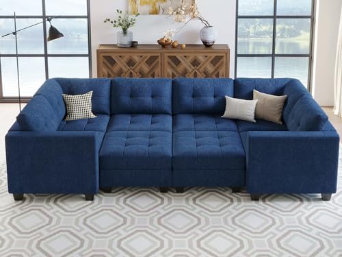 Belffin Modular Sectional Sleeper Sofa with Storage Seat Reversible Modular Couch Bed for Living Room Blue - Image 4