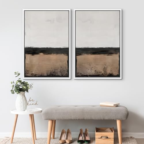 SIGNWIN Framed Canvas Print Wall Art Abstract Landscape Neutral Tones with Horizon Line Illustrations Modern Art Decorative Contemporary for Living Room, Bedroom, Office - 24"" x36 x2 White - Image 2