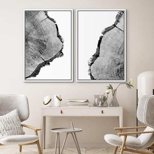 SIGNWIN Framed Wall Art Print Set Black & White Close Up Tree Ring Details Nature Wilderness Photography Modern Art Rustic Relax/Calm Multicolor for Living Room, Bedroom, Office - 24"" x36 x2 White - Image 4