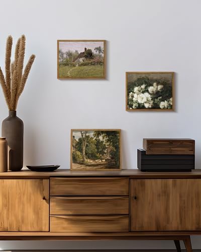InSimSea Framed Canvas Wall Art Vintage Decor, Room Decor Classical Countryside Landscape Watercolor Painting Canvas Prints Wall Art for Living Room Badroom Farmhouse Bathroom Decor, 8"x10" - Image 3