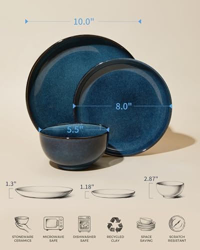 Pokini Stoneware Dinnerware Sets for 6, 18pcs Plates and Bowls Sets Dishes - Image 2