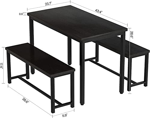 Dining Room Table Set with 2 Benches, Farmhouse Dining Table Set for 4-6, Wood Breakfast Table Set Dinner Table Set Kitchen Table and Chairs for Breakfast Nook Small Spaces, Black - Image 5