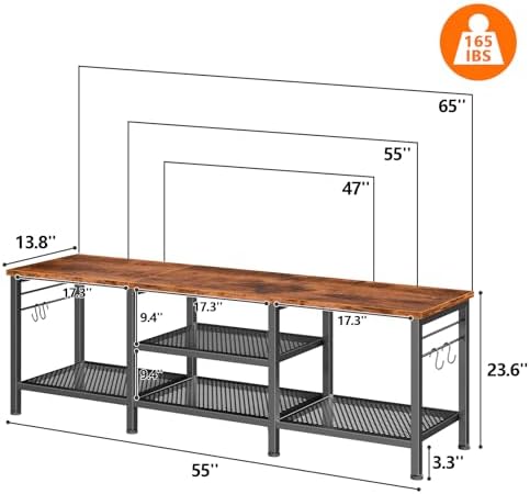 Furologee 55 Inch TV Stand, Entertainment Center with Shelves, Rustic Brown - Image 2