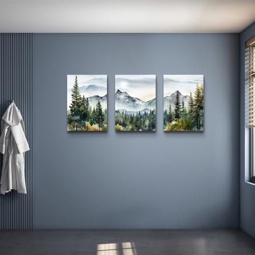 MHARTK66 Large Size Wall Art for Living Room Modern Wall Decor for Bedroom Office Decor Abstract Mountain Forest Landscapes Ink Painting 3 Piece Framed Canvas Art Prints Ready to Hang Wall Pictures - Image 5