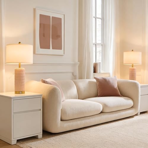 PoKat 25'' Table Lamps Set of 2 for Bedroom with 3-Way Dimmable Touch Control, Bedside Lamps with USB A+C Ports for Living Room, Modern Ceramic Pink Lamps for Kids Girls Decor (2 Bulbs Included) - Image 4