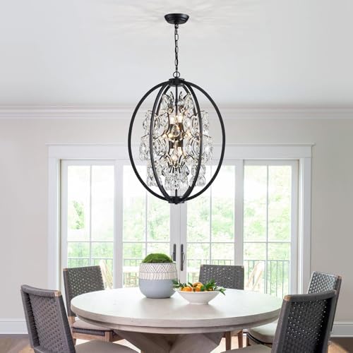 WUZUPS Globe Crystal Chandelier Raindrop Pendant Flushmount Ceiling Light Modern Lighting Fixture for Bedroom Hallway Bar Kitchen Bathroom, H 23.6" x W 19.7", Black, 8 E12 Base - Image 7