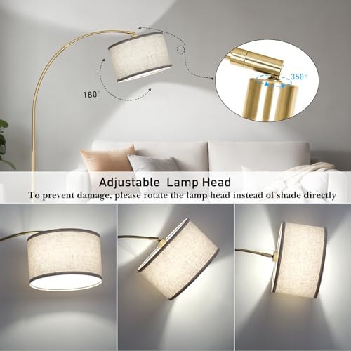 DWTB Gold Arc Floor Lamp for Living Room, Floor Lamp with Adjustable Drum Lampshade, Modern Tall Standing Lamp with Foot Switch, Over Couch Arched Pole Lamps for Reading Bedroom, 8W LED Bulb Included - Image 2