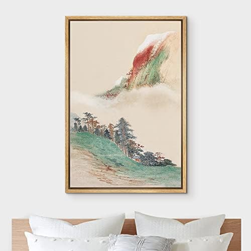 NWT Framed Canvas Print Wall Art Watercolor Pastel Mountain Trees Nature Wilderness Illustrations Modern Art Decorative Landscape Zen Colorful for Living Room, Bedroom, Office - 24"x36" Natural - Image 3