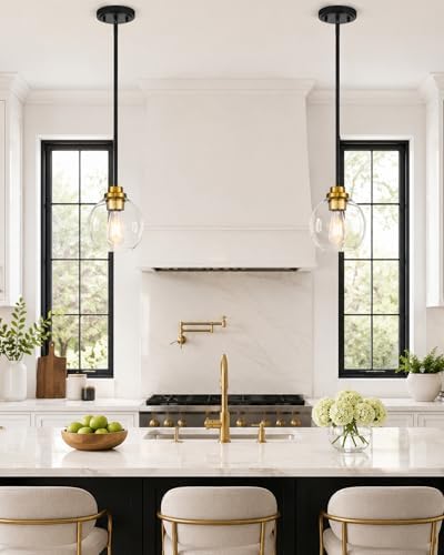 Pendant Lights Kitchen Island, 7" Black and Gold Hanging Lights Fixtures with Clear Glass Globe Shade, Modern Kitchen Island Lighting for Bathroom, AD-22280-1P-KG - Image 5