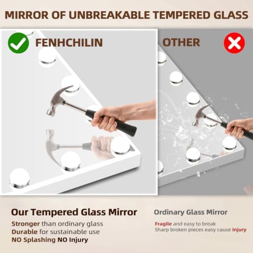 FENCHILIN Vanity Mirror with Lights, Hollywood Lighted Makeup Mirror with 15 Dimmable LED Bulbs for Dressing Room & Bedroom, Slim Metal Frame Design, Tabletop White - Image 5
