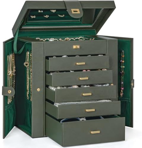 AKOZLIN 6-Tier Jewelry Box Organizer 5 Drawers Storage XLarge Darkgreen by AKOZLIN