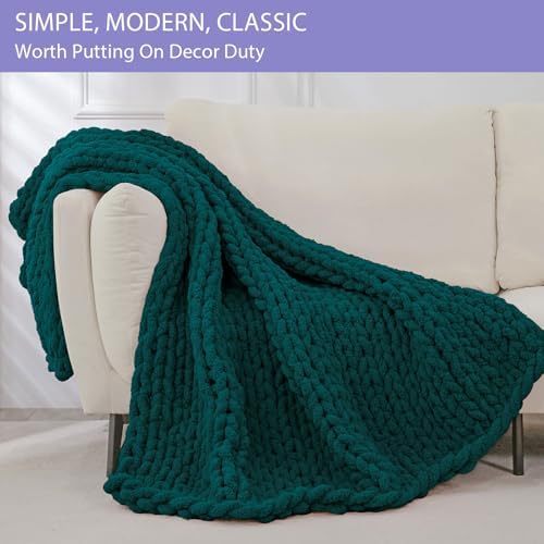 Bigacogo Chunky Knit Throw Blanket for Couch, 51x63 inches, Dark Green - Image 3
